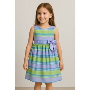 Bonnie Jean Girls Pastel Striped Fit & Flare Dress Lavender Green Blue Size 5